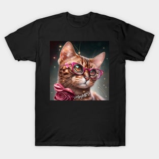 Bengal Cat With Glasses T-Shirt